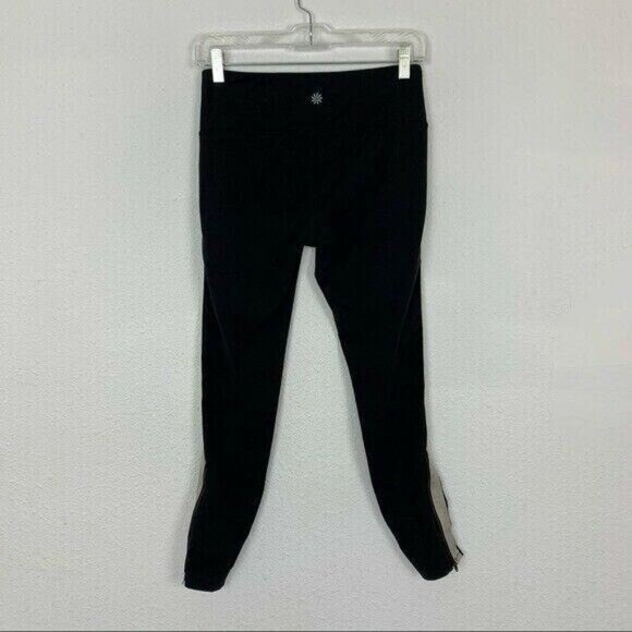 Athleta Black Colorblock Stripe Leggings Stretch Activewear Small Ankle Zipper - Picture 4 of 7